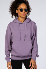 Purple Soft Fleece Maternity Drawstring Hoodie