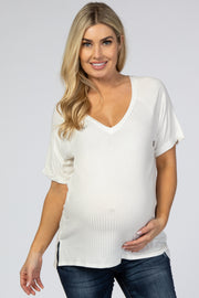 White Ribbed V-Neck Hi-Low Maternity Top