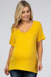 Yellow Ribbed V-Neck Hi-Low Maternity Top