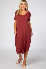 Rust Short Sleeve Maternity Midi Dress