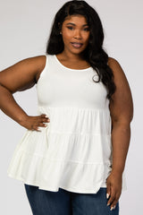 Ivory Tiered Sleeveless Maternity Plus Top