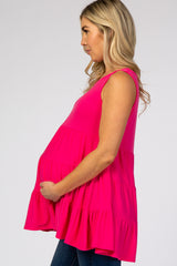 Fuchsia Tiered Sleeveless Maternity Top
