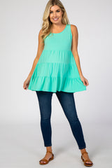 Turquoise Tiered Sleeveless Maternity Top