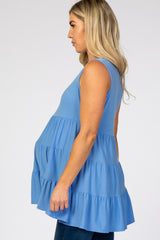 Light Blue Tiered Sleeveless Maternity Top