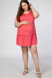 Coral Ruffle Accent Plus Maternity Dress