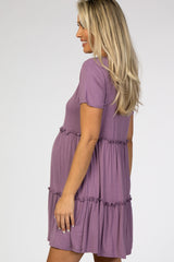 Lavender Ruffle Accent Maternity Dress