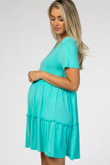 Mint Ruffle Accent Maternity Dress
