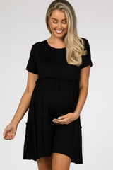 Black Ruffle Accent Maternity Dress
