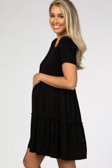 Black Ruffle Accent Maternity Dress