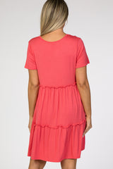 Coral Ruffle Accent Maternity Dress