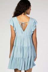 Light Blue Swiss Dot Tiered Babydoll Dress