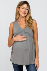 Grey Sleeveless Babydoll Maternity Tank Top