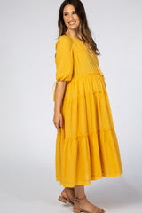 Yellow Ruffle Tier Tassel Trim Maternity Midi Dress