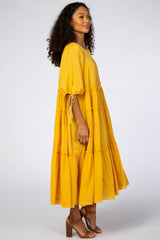 Yellow Ruffle Tier Tassel Trim Midi Dress