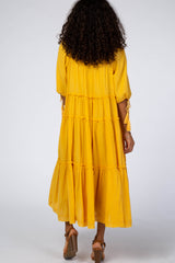 Yellow Ruffle Tier Tassel Trim Midi Dress