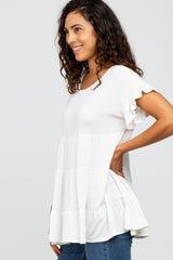 Ivory Tiered Ruffle Sleeve Mini Dress