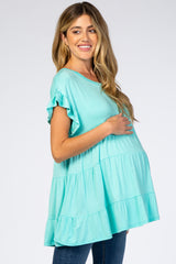 Mint Tiered Ruffle Sleeve Maternity Mini Dress