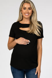 Black Cutout Short Sleeve Maternity Top