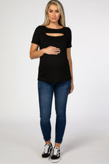 Black Cutout Short Sleeve Maternity Top