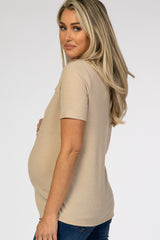 Light Taupe Cutout Short Sleeve Maternity Top