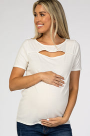 White Cutout Short Sleeve Maternity Top