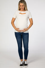White Cutout Short Sleeve Maternity Top