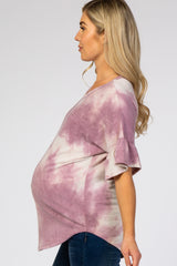 Purple Tie Dye Ruffle Sleeve Maternity Top