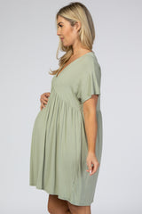 Light Olive V-Neck Dolman Maternity Dress