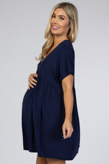 Navy Blue V-Neck Dolman Maternity Dress