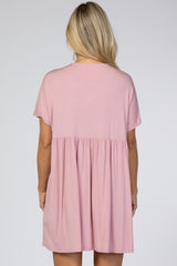Pink V-Neck Dolman Maternity Dress