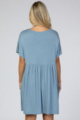 Blue V-Neck Dolman Maternity Dress