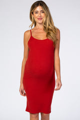 Rust Ribbed Fitted Maternity Dress