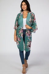 Teal Floral Chiffon Maternity Cover Up
