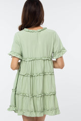 Light Olive Ruffle Accent Tired Dress