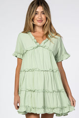Light Olive Ruffle Accent Tired Maternity Dress