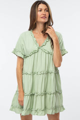 Light Olive Ruffle Accent Tired Maternity Dress