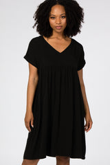 Black Rolled Cuff Dress