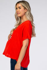Red V-Neck Maternity Blouse