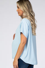 Light Blue V-Neck Maternity Blouse
