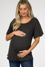 Charcoal Short Flounce Sleeve Maternity Top
