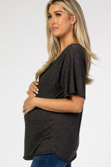 Charcoal Short Flounce Sleeve Maternity Top