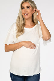 White Short Flounce Sleeve Maternity Top