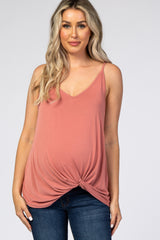 Rust Solid Knot Front Cami Strap Maternity Top