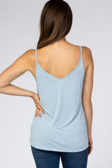 Light Blue Solid Knot Front Cami Strap Maternity Top