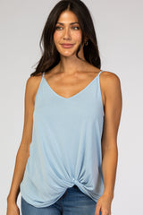 Light Blue Solid Knot Front Cami Strap Maternity Top