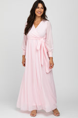 Light Pink Chiffon Long Sleeve Maxi Dress