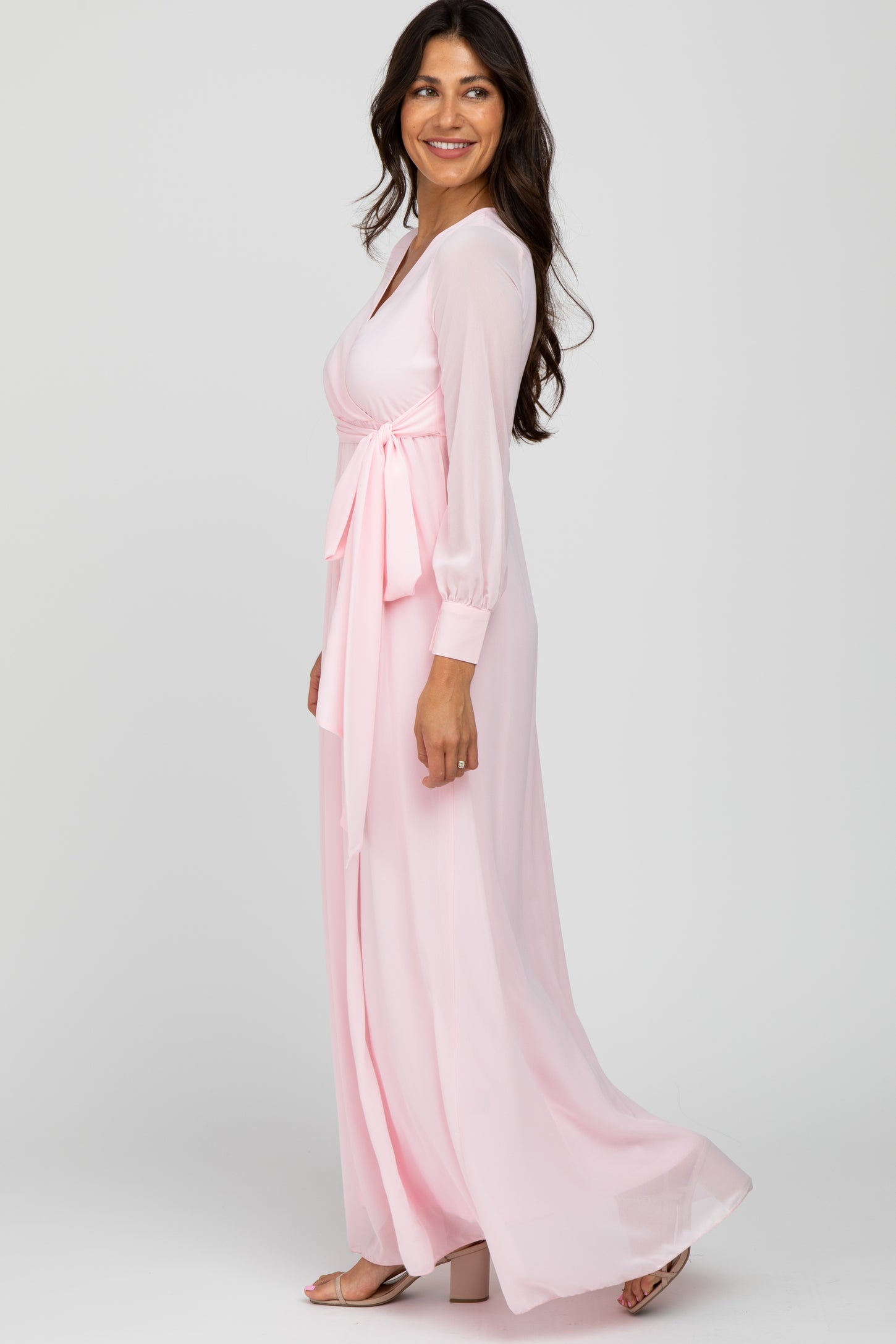 Light Pink Chiffon Long Sleeve Maxi Dress PinkBlush Light Pink Chiffon Long Sleeve Maxi Dress PinkBlush