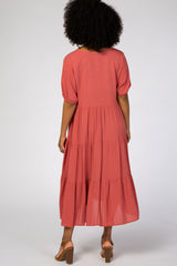 Rust Tiered Short Sleeve Midi Dress