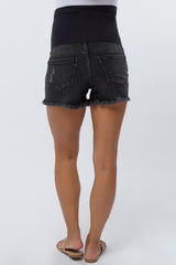 Black Distressed Maternity Jean Shorts