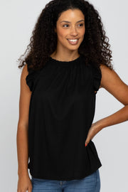 Black Ruffle Accent High Neck Top
